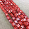 10mm x 14mm Glossy Finish Faceted Opaque Bright Red Chinese Rectangle Beads - Sold by 12.5" Strands (Approx. 22 Beads) (CC10140-8)