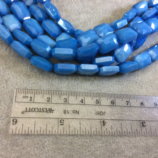 10mm x 14mm Glossy Finish Faceted Opaque Sky Blue Chinese Rectangle Beads - Sold by 12.5" Strands (Approx. 22 Beads) (CC10140-19)