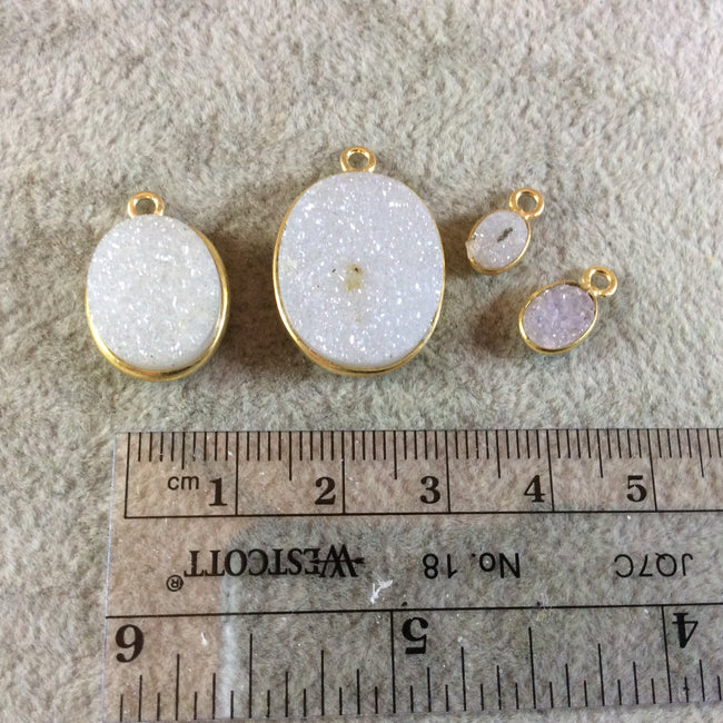 Jeweler's Lot Gold Finish White Oval/Oblong Shaped Natural Druzy Agate Bezel Pendants DOW3 ~4mm - 20mm Long - Sold In Lot Of 4 As Shown