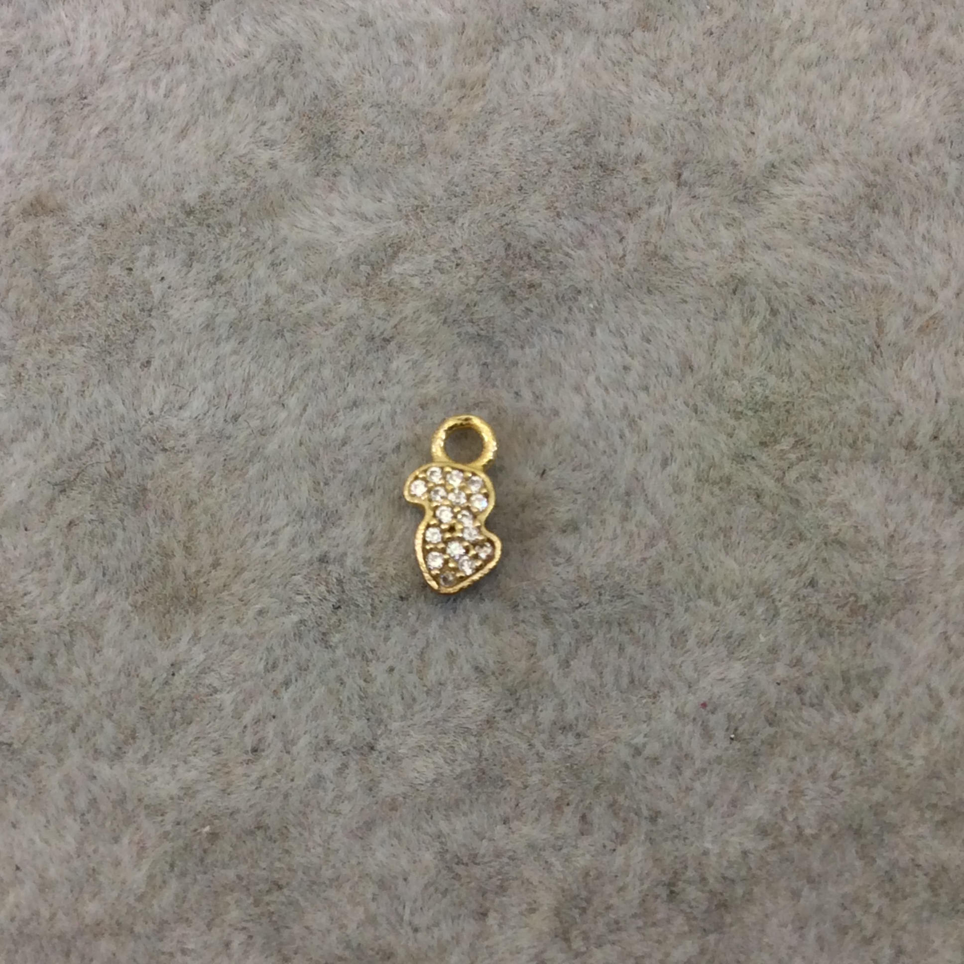 Tiny Gold Finish Squiggle/Curl Shaped CZ Cubic Zirconia Inlaid Plated Copper Pendant Component - Measuring 4mm x 8mm  - Sold Individually
