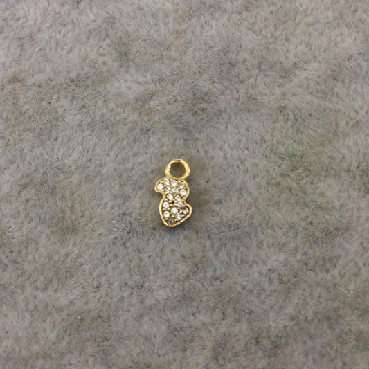 Tiny Gold Finish Squiggle/Curl Shaped CZ Cubic Zirconia Inlaid Plated Copper Pendant Component - Measuring 4mm x 8mm  - Sold Individually