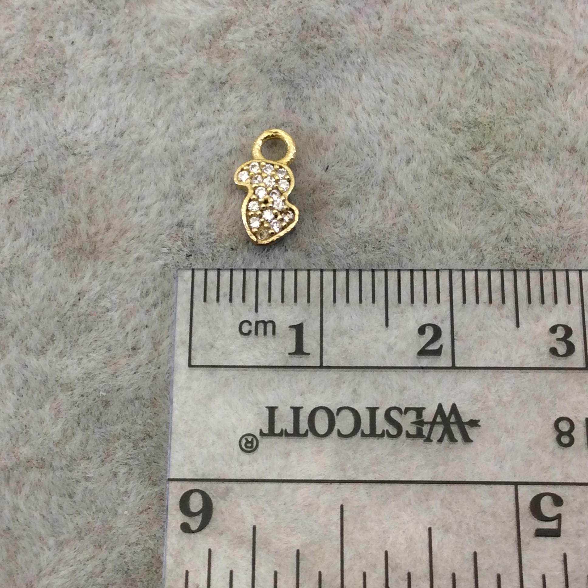 Tiny Gold Finish Squiggle/Curl Shaped CZ Cubic Zirconia Inlaid Plated Copper Pendant Component - Measuring 4mm x 8mm  - Sold Individually