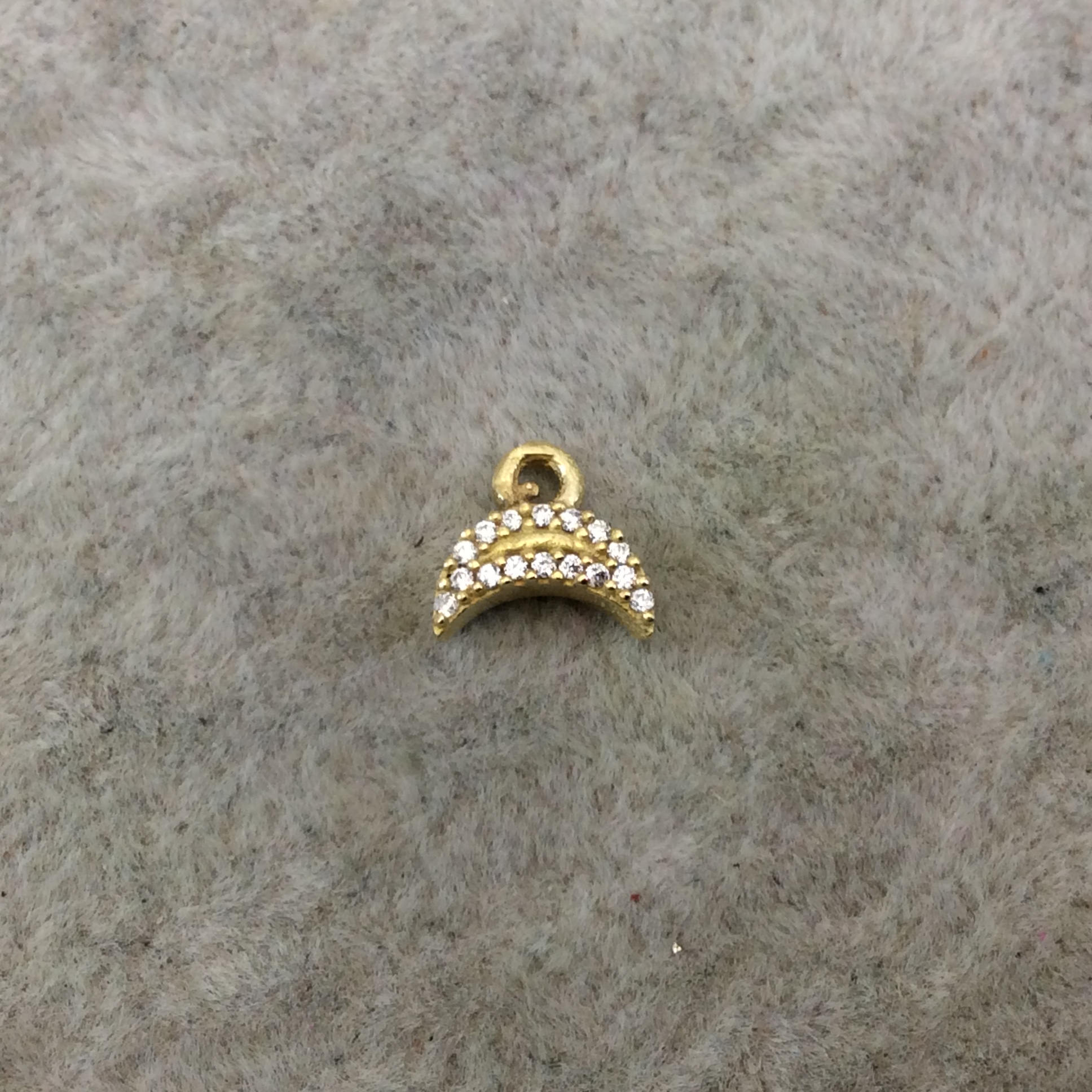 Tiny Gold Finish Crescent Moon Shaped CZ Cubic Zirconia Inlaid Plated Copper Pendant Component - Measuring 5mm x 8mm  - Sold Individually