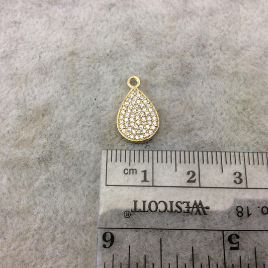Tiny Gold Finish Teardrop Shaped CZ Cubic Zirconia Inlaid Plated Copper Pendant Component - Measuring 8mm x 12mm  - Sold Individually