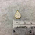 Tiny Gold Finish Teardrop Shaped CZ Cubic Zirconia Inlaid Plated Copper Pendant Component - Measuring 8mm x 12mm  - Sold Individually