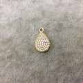 Tiny Gold Finish Teardrop Shaped CZ Cubic Zirconia Inlaid Plated Copper Pendant Component - Measuring 8mm x 12mm  - Sold Individually