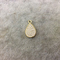 Tiny Gold Finish Teardrop Shaped CZ Cubic Zirconia Inlaid Plated Copper Pendant Component - Measuring 8mm x 12mm  - Sold Individually