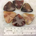 Natural Orange/Red Dragon Vein Agate Wavy Triangle Beads -   - Measures 40mm x 40mm, Approximately - Sold Individually, Chosen at Random