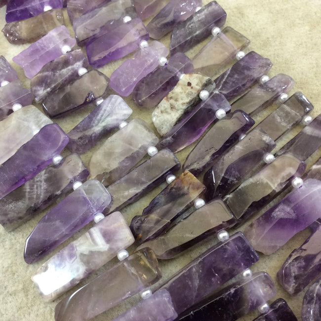 Graduated Strand of Mixed Amethyst Stick Beads - 15" Strand (Approximately 37 Beads) - Measuring 12mm x 40mm Long - Natural Gemstone