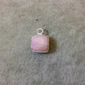 Rhodochrosite Bezel | Silver Finish Faceted Cube Square Shape Plated Copper Charm Drop - Measures 7mm x 8mm - Natural Gemstone