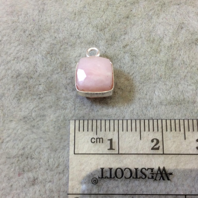 Rhodochrosite Bezel | Silver Finish Faceted Cube Square Shape Plated Copper Charm Drop - Measures 7mm x 8mm - Natural Gemstone