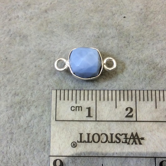 Silver Finish Faceted Blue Opal Cube/Square Shape Plated Copper Bezel Connector - Measures 7-8mm - Natural Gemstone - Sold Individually