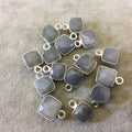 Silver Finish Faceted Gray Moonstone Cube/Square Shape Plated Copper Bezel Pendant - Measures 7-8mm - Natural Gemstone - Sold Individually