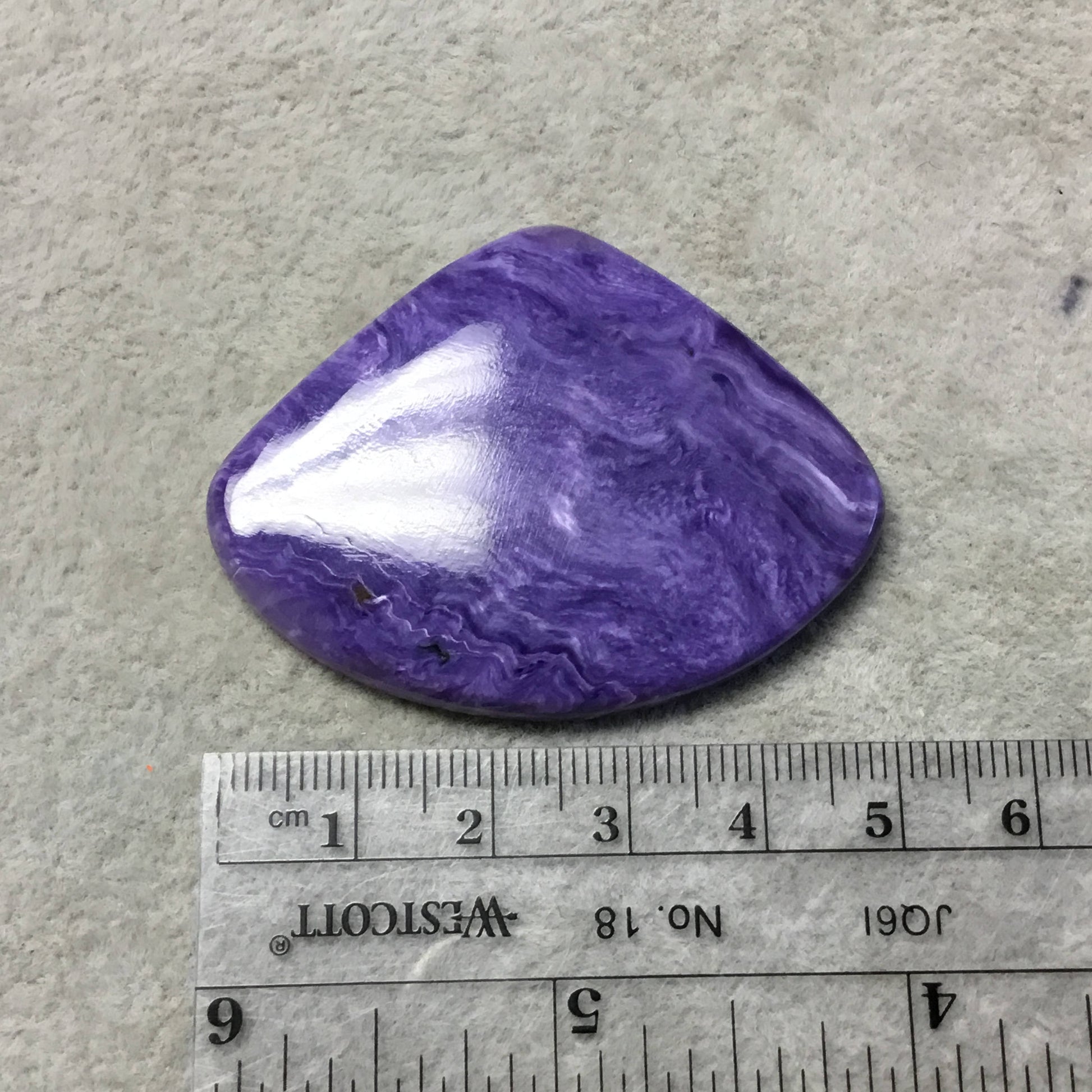 OOAK Natural Purple Charoite Pear/Teardrop Shape Flat Back Cabochon "9" - Measuring 51mm x 39mm, 5mm Dome Height - High Quality Gemstone Cab