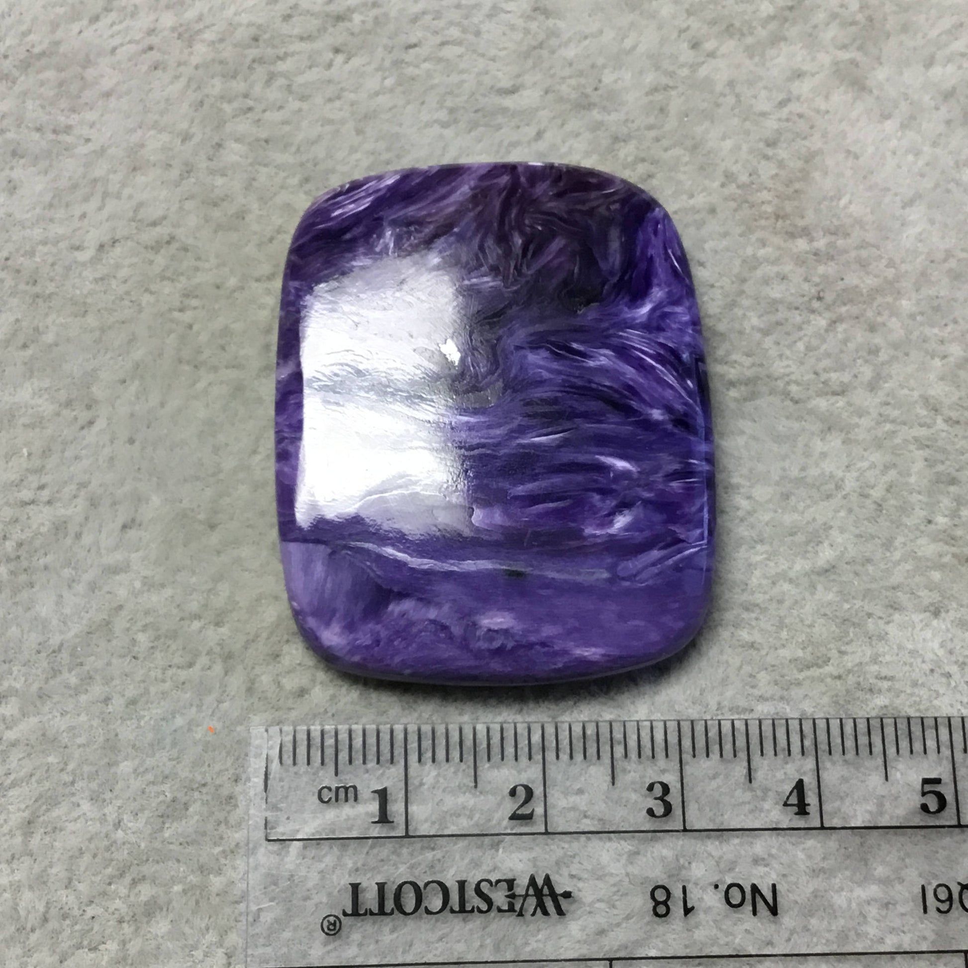 OOAK Natural Purple Charoite Rectangle Shaped Flat Back Cabochon "12" - Measuring 33mm x 40mm, 5mm Dome Height - High Quality Gemstone Cab