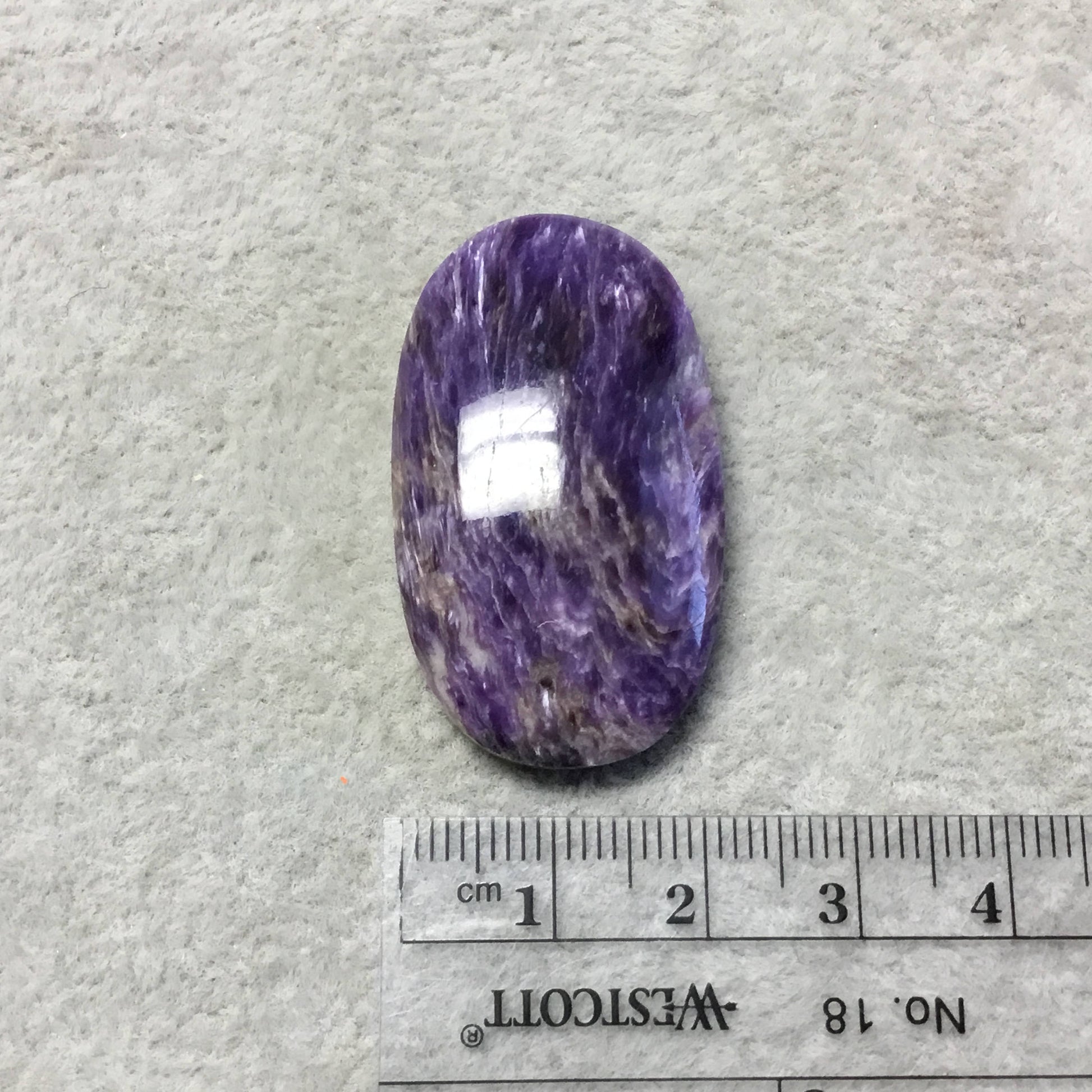 OOAK Natural Purple Charoite Oblong Oval Shaped Flat Back Cabochon "17" - Measuring 22mm x 39mm, 7mm Dome Height - High Quality Gemstone Cab