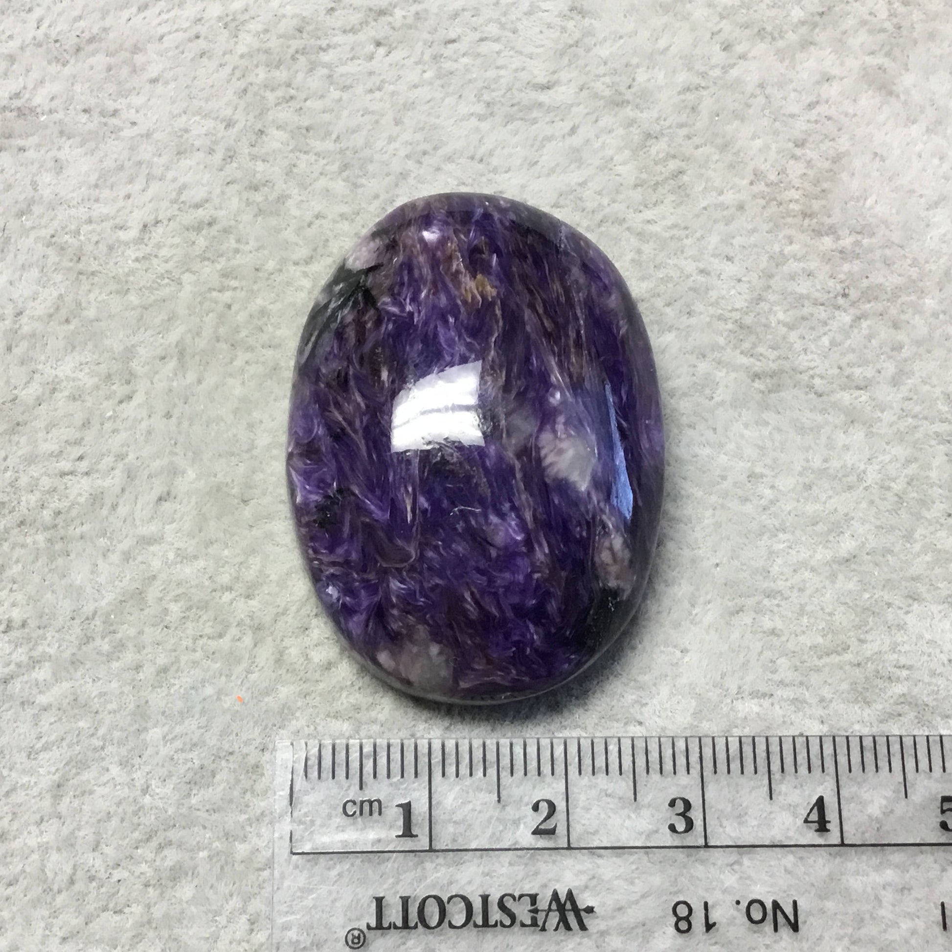 OOAK Natural Purple Charoite Oblong Oval Shape Flat Back Cabochon "18" - Measuring 29mm x 40mm, 11mm Dome Height - High Quality Gemstone Cab