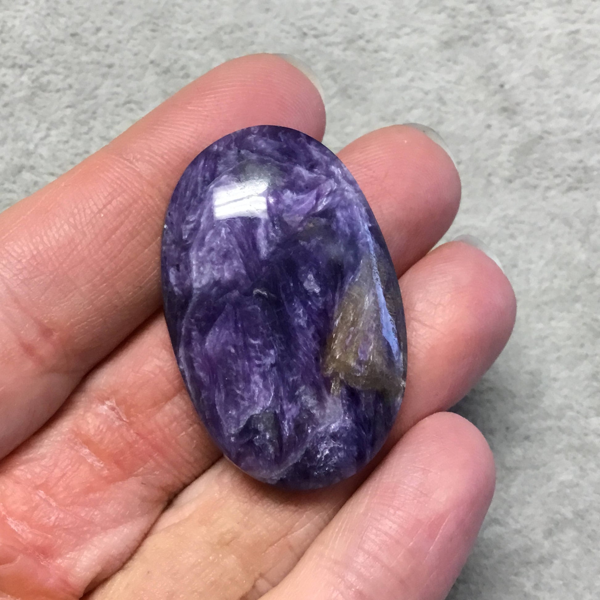 OOAK Natural Purple Charoite Oblong Oval Shape Flat Back Cabochon "20" - Measuring 26mm x 40mm, 11mm Dome Height - High Quality Gemstone Cab