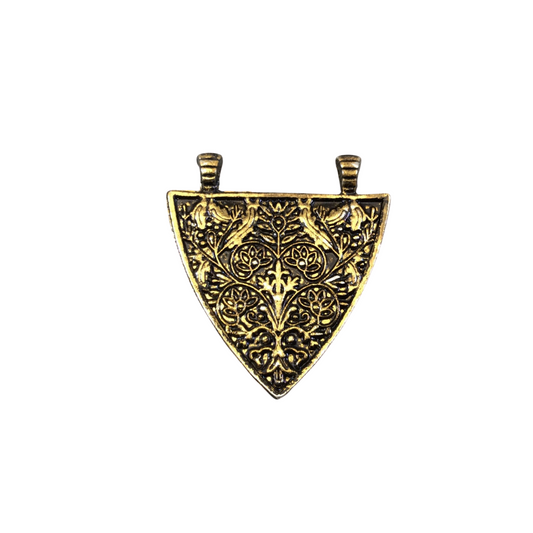 1.25" Oxidized Brass Detailed Floral Triangle  Shaped Pendant with Double Attached Bails  - ~ 35mm x 37mm, Approx. - Sold Individually