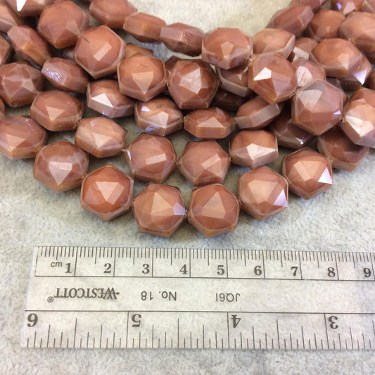 14mm x 14mm Glossy Finish Faceted Light Brown Chinese Crystal Hexagon Beads - Sold by 11.5" Strands (Approx. 20 Beads) - (CC14140-5)