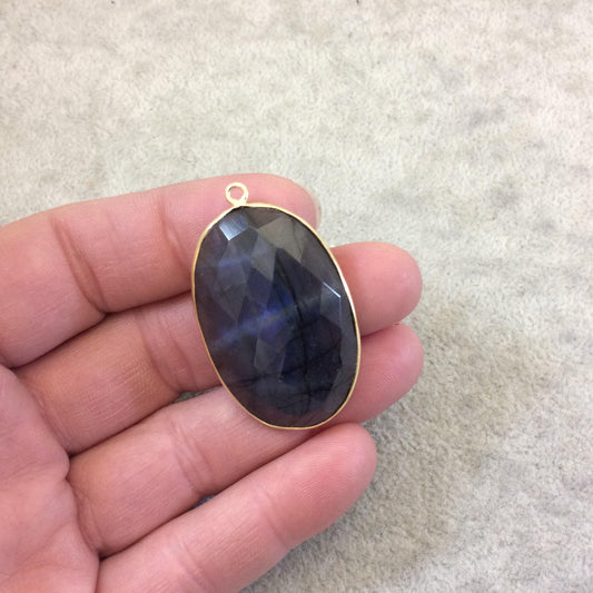 Labradorite Bezel | Single OOAK Gold Plated Faceted Natural Iridescent Oval Shaped Focal Pendant "L4" - Measuring 25mm x 38mm