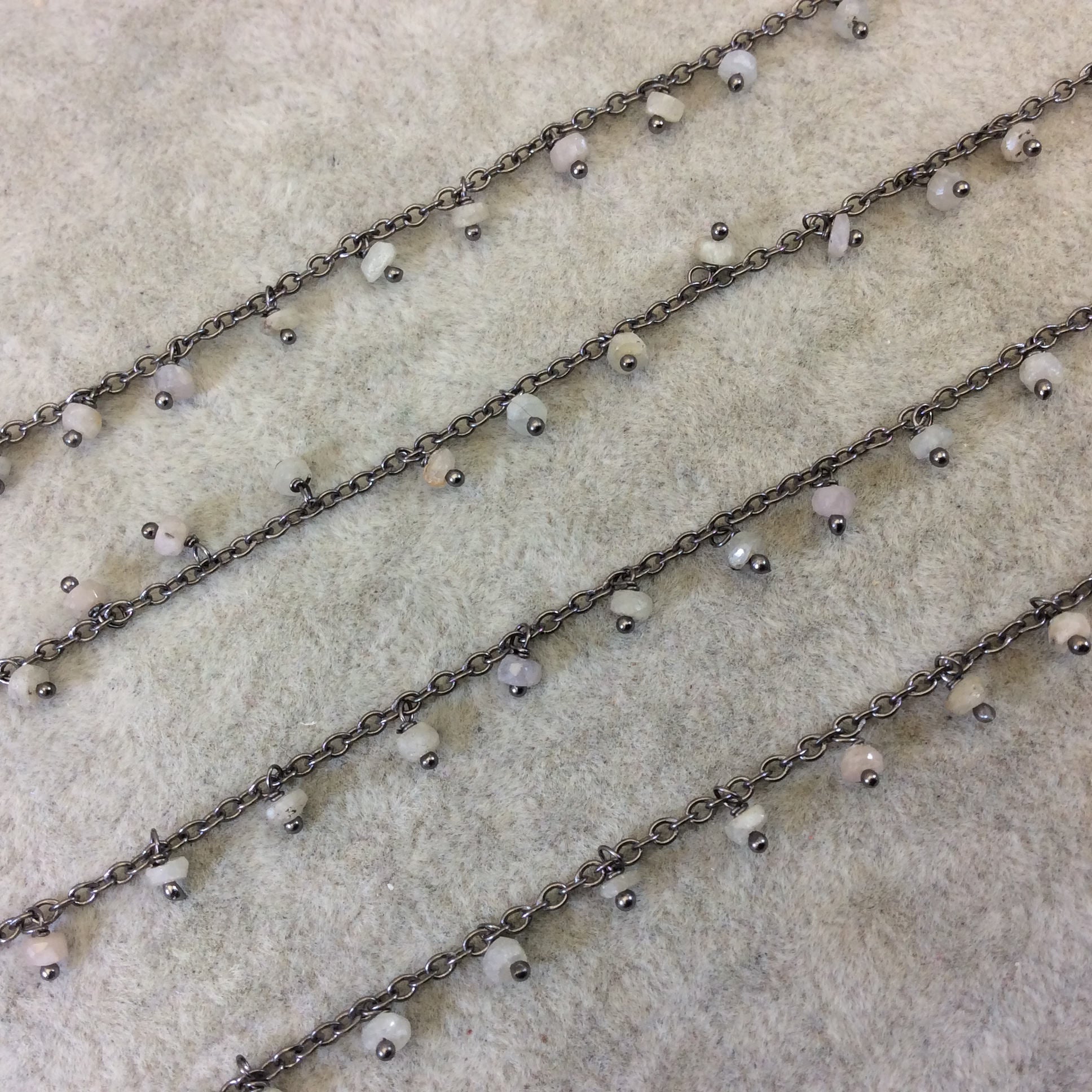 Gunmetal Plated Copper Spaced Single Dangle Wrapped Chain with 3-4mm White Sapphire Rondelle Dangles - Sold by 1 Foot Length! (SD037-GM)