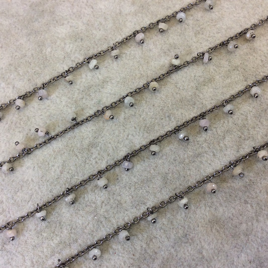 Gunmetal Plated Copper Spaced Single Dangle Wrapped Chain with 3-4mm White Sapphire Rondelle Dangles - Sold by 1 Foot Length! (SD037-GM)