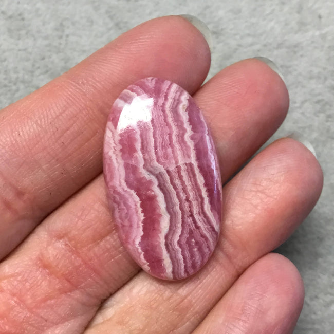 OOAK AAA Rhodochrosite Oblong Oval Shaped Flat Back Cabochon "7" - Measuring 21mm x 36mm, 5mm Dome Height - Natural High Quality Gemstone