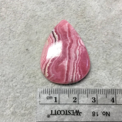OOAK AAA Rhodochrosite Pear/Teardrop Shaped Flat Back Cabochon "26" - Measuring 27mm x 36mm, 6mm Dome Height - Natural High Quality Gemstone