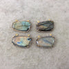 Labradorite Bezel | Gold Finish Faceted CZ Rimmed Freeform Shaped Pendant/Connector Component - Measures 34mm x 19mm - Sold Individually