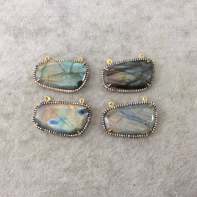 Labradorite Bezel | Gold Finish Faceted CZ Rimmed Freeform Shaped Pendant/Connector Component - Measures 34mm x 19mm - Sold Individually