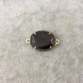 Gold Finish Faceted Black CZ Rimmed Smoky Quartz Oblong Oval Shaped Bezel Connector Component - Measures 17mm x 22mm - Sold Individually
