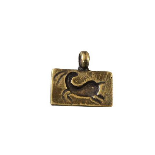 10mm x 14mm Oxidized Gold Plated Rustic Cast Leaping Gazelle Icon Copper Rectangle Shape Pendant W Attached Ring  - Sold Individually (K-95)