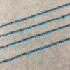 Gunmetal Plated Sterling Silver Wrapped Rosary Chain with 2-3mm Faceted Natural Turquoise Rondelle Shape Beads - Sold per Foot! (SS002-GM)