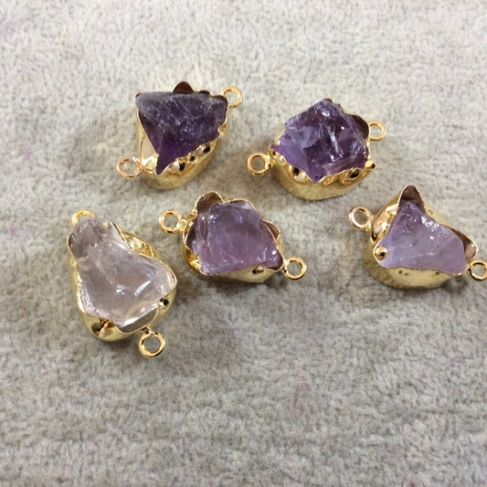 Pale Amethyst Bezel | Gold Finish Medium Raw Nugget Genuine Wavy Bezel Connector - 17mm - 21mm Long, Approx. - Sold Individually