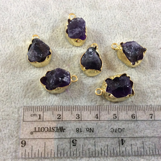 Gold Finish Medium Raw Nugget Genuine Dark Amethyst Wavy Bezel Pendant - 16mm - 20mm Long, Approx. - Sold Individually, Selected Randomly