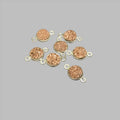 Silver Finish Metallic Peach/Rose Gold Round/Coin Shaped Natural Druzy Agate Bezel Connector Component - Measures 8mm x 8mm - Sold Per Each