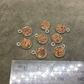 Silver Finish Metallic Peach/Rose Gold Round/Coin Shaped Natural Druzy Agate Bezel Pendant Component - Measures 8mm x 8mm - Sold Per Each