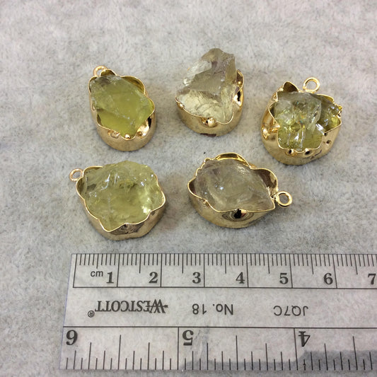 Gold Finish Large Raw Nugget Genuine Lemon Quartz Wavy Bezel Pendant - ~ 20mm - 24mm Long - Sold Individually, Selected Randomly