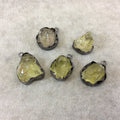Lemon Quartz Bezel | Gunmetal Finish Medium Raw Nugget Genuine Wavy Pendant ~ 17mm - 20mm Long - Sold Individually, Selected Randomly