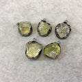 Gunmetal Finish Large Raw Nugget Genuine Lemon Quartz Wavy Bezel Pendant - ~ 20mm - 23mm Long - Sold Individually, Selected Randomly