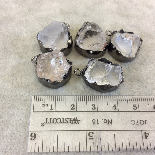 Gunmetal Finish Medium Raw Nugget Genuine Mixed White Quartz Wavy Bezel Pendant  ~ 16mm - 20mm Long - Sold Individually, Selected Randomly