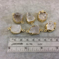 Gold Finish Large Raw Nugget Genuine Mixed White Quartz Wavy Bezel Connector - ~ 18mm - 23mm Long - Sold Individually, Selected Randomly