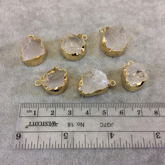 Gold Finish Medium Raw Nugget Genuine Mixed White Quartz Wavy Bezel Pendant - ~ 16mm - 20mm Long - Sold Individually, Selected Randomly