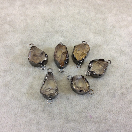Gunmetal Finish Small Raw Nugget Genuine Citrine Quartz Wavy Bezel Connector - ~ 13mm - 18mm Long - Sold Individually, Selected Randomly