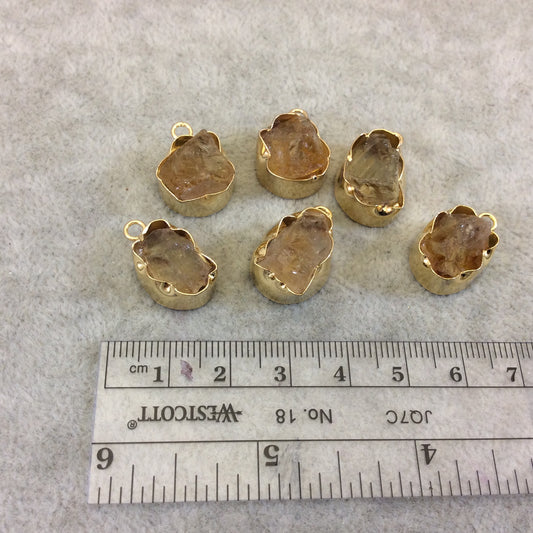 Gold Finish Small Raw Nugget Genuine Citrine Quartz Wavy Bezel Pendant - ~ 15mm - 17mm Long - Sold Individually, Selected Randomly