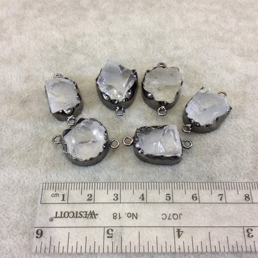 Gunmetal Finish Medium Raw Nugget Genuine Mixed White Quartz Wavy Bezel Connector  ~ 16mm - 20mm Long - Sold Individually, Selected Randomly