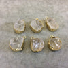Gold Finish Large Raw Nugget Genuine Mixed White Quartz Wavy Bezel Pendant - ~ 18mm - 23mm Long - Sold Individually, Selected Randomly