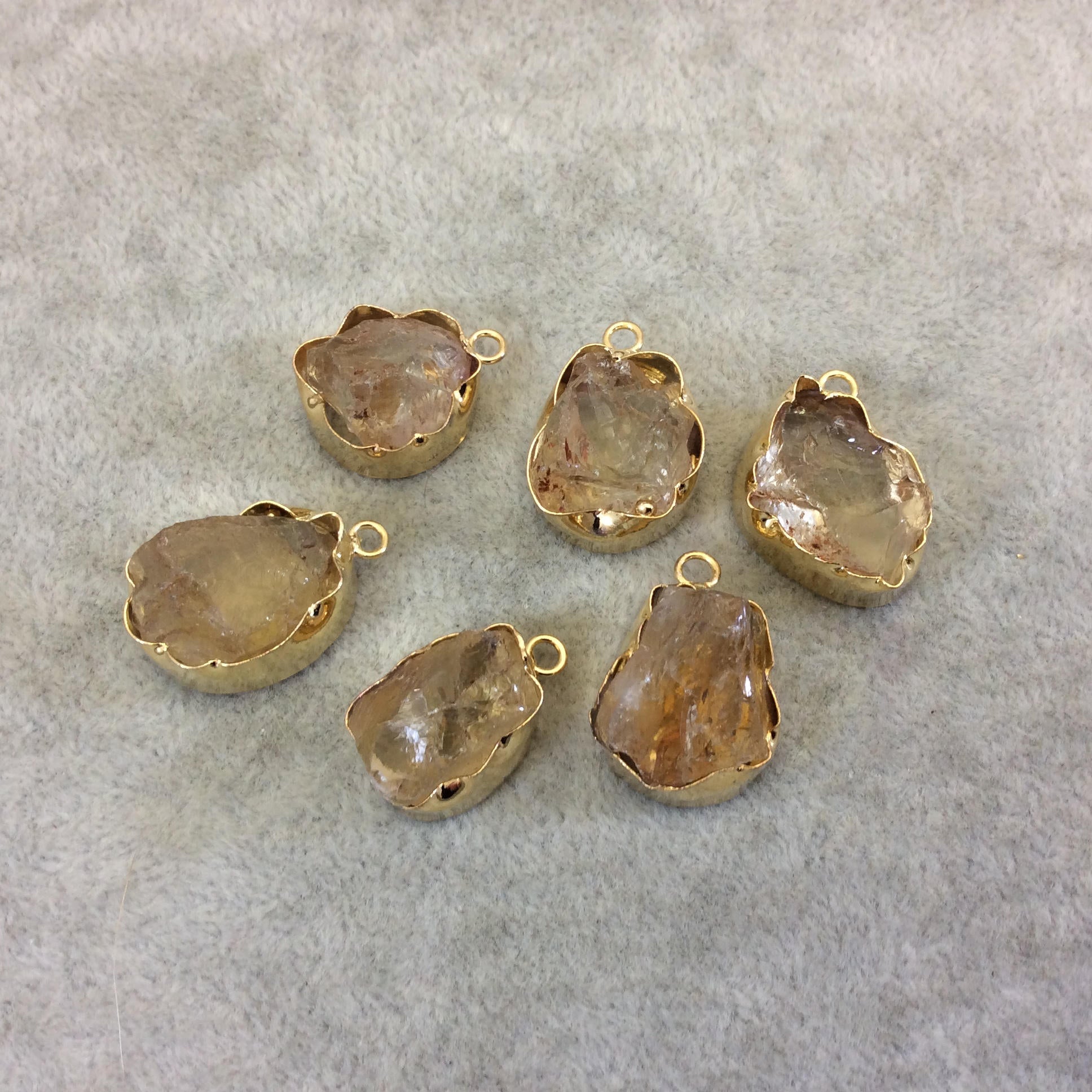 Gold Finish Medium Raw Nugget Genuine Citrine Quartz Wavy Bezel Pendant - ~ 16mm - 20mm Long - Sold Individually, Selected Randomly