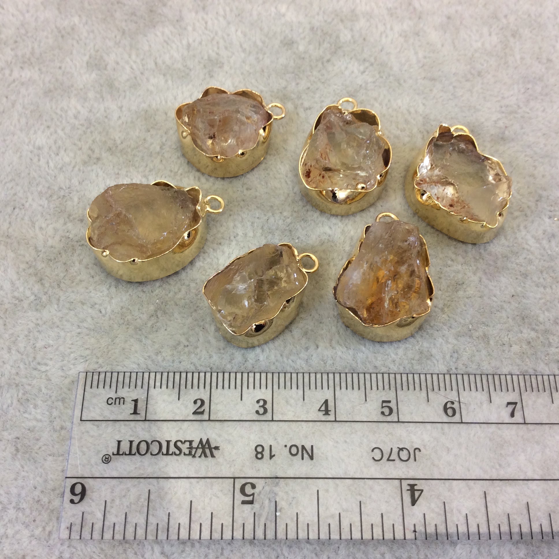 Gold Finish Medium Raw Nugget Genuine Citrine Quartz Wavy Bezel Pendant - ~ 16mm - 20mm Long - Sold Individually, Selected Randomly